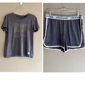 Life Is Good Womens Jeep T-Shirt & Shorts Lounge Set Pajamas Gray Casual Comfy L